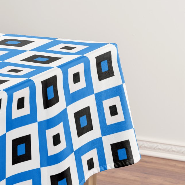 Blue Black and White Checkered Squares Pattern Tablecloth (Creator Uploaded)