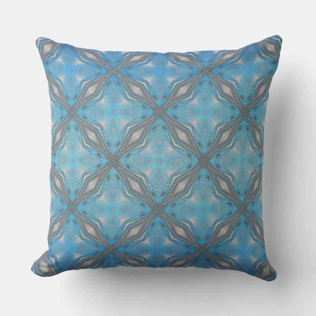 Blue, Black and White Diamonds with Waves Throw Pillow (Front)