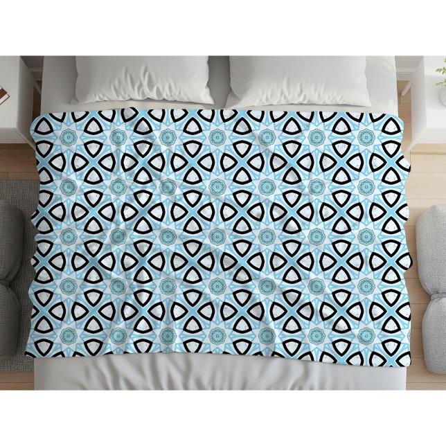 Blue, black and white geometric patterned  fleece blanket (Creator Uploaded)