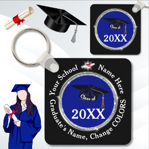 Blue, Black and White, Graduation Party Favours,  Keychain