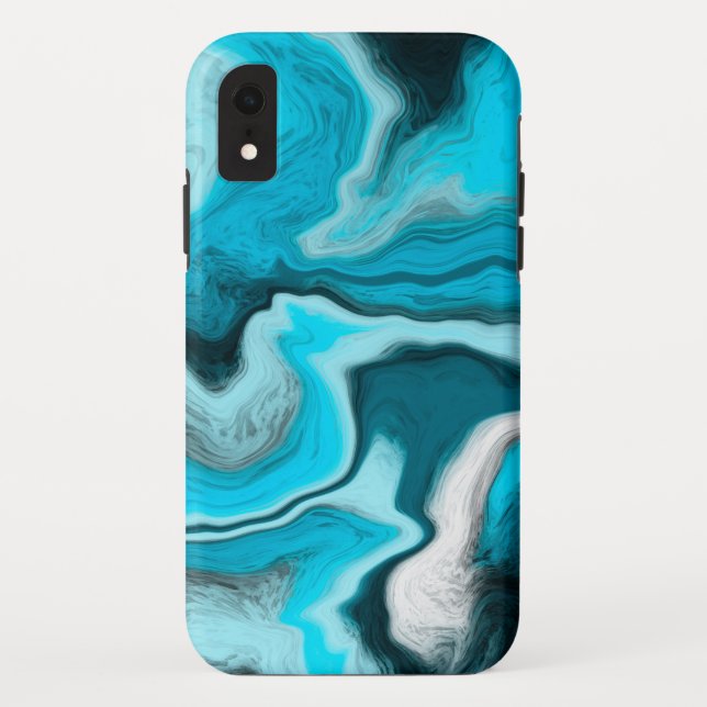 Blue, Black and White Marble Fluid Art   Case-Mate iPhone Case (Back)