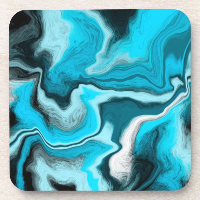 Blue, Black and White Marble Fluid Art    Coaster (Front)