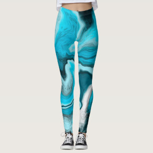 Blue, Black and White Marble Fluid Art Leggings