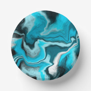 Blue, Black and White Marble Fluid Art     Paper Plate