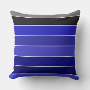 Blue, Black and White Stripes Throw Pillow