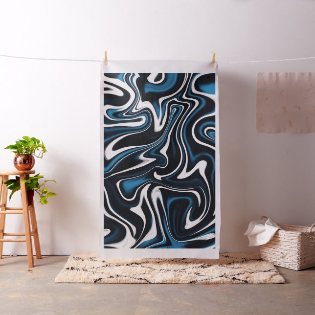 Blue, Black and White Swirls Fabric (In Situ)