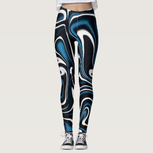 Blue, Black and White Swirls  Leggings