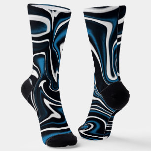 Blue, Black and White Swirls Socks
