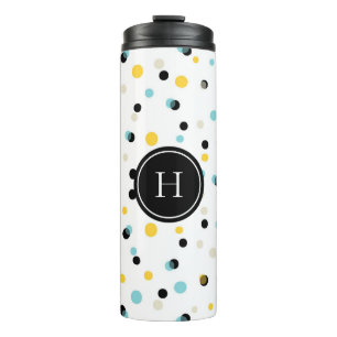Blue Black and Yellow Confetti  Pattern Monogram Thermal Tumbler