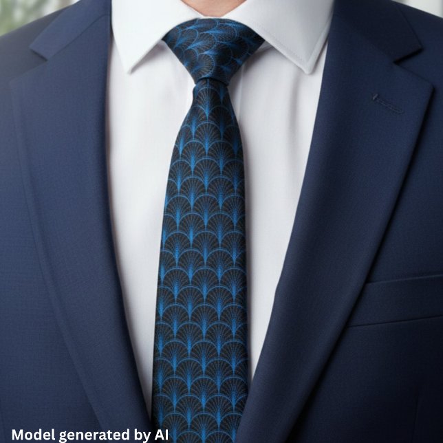 Blue Black Art Deco Pattern Tie (Creator Uploaded)