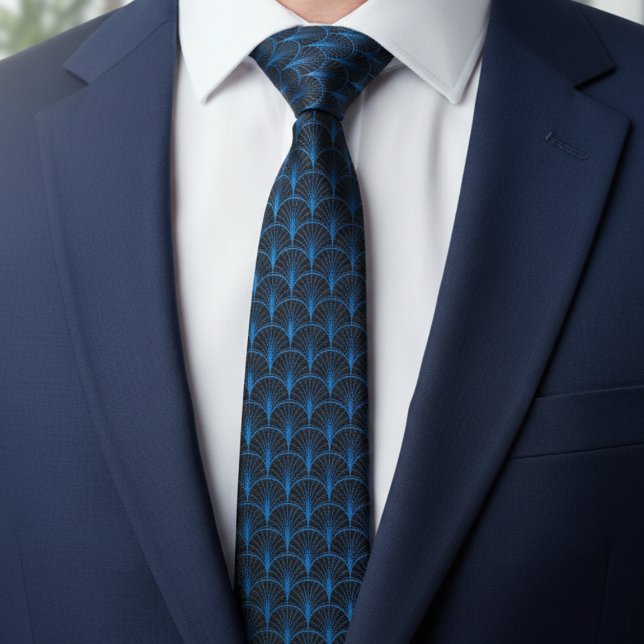 Blue Black Art Deco Pattern Tie (Creator Uploaded)