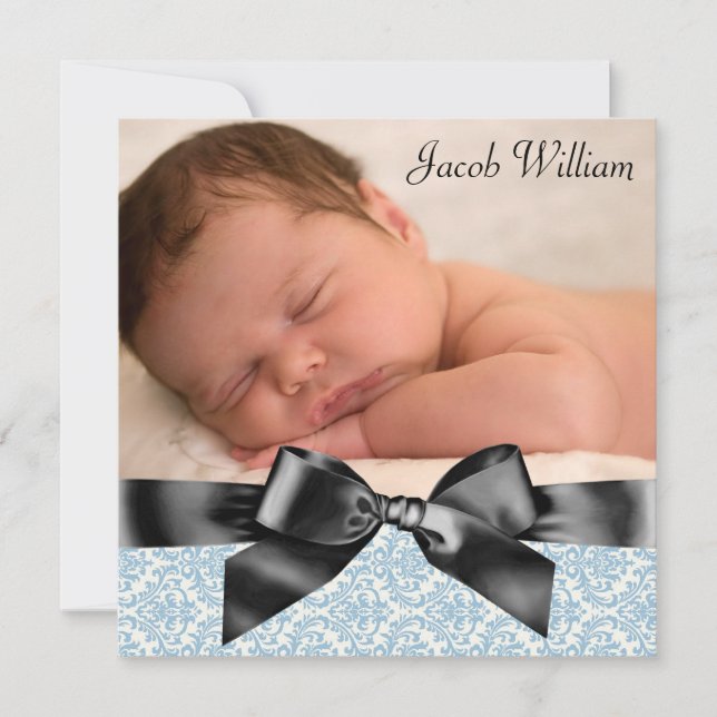 Blue Black Baby Boy Photo Birth Announcement (Front)