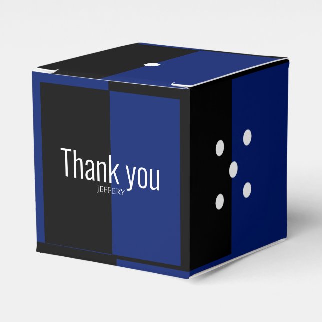Blue/black bachelor party favour dice box (Front Side)