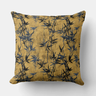 Blue Black Bamboo Throw Pillow