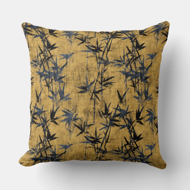 Blue Black Bamboo Throw Pillow (Front)