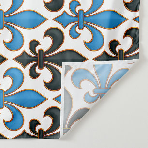 Blue Black Baroque Fleur-de-lis Pattern Design Fabric