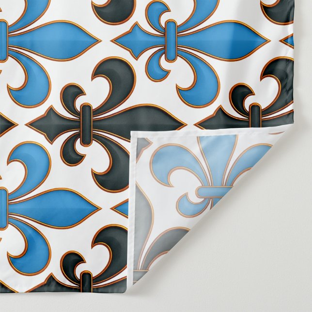 Blue Black Baroque Fleur-de-lis Pattern Design  Fabric (Creator Uploaded)
