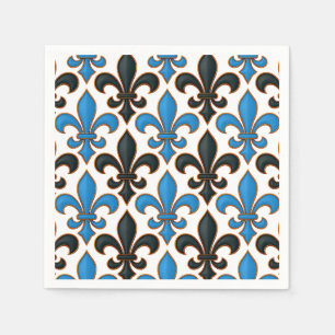 Blue Black Baroque Fleur-de-lis Pattern Design  Napkin