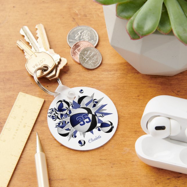 blue black basketball blowout girls jersey number keychain (Desk)