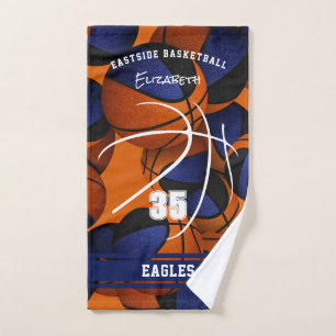 blue black basketball team colours athlete name hand towel