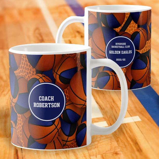 blue black basketball team colours coach name coffee mug (Creator Uploaded)