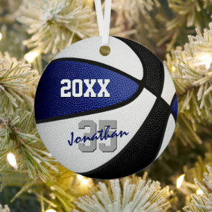 blue black basketball team colours kids teens name metal ornament