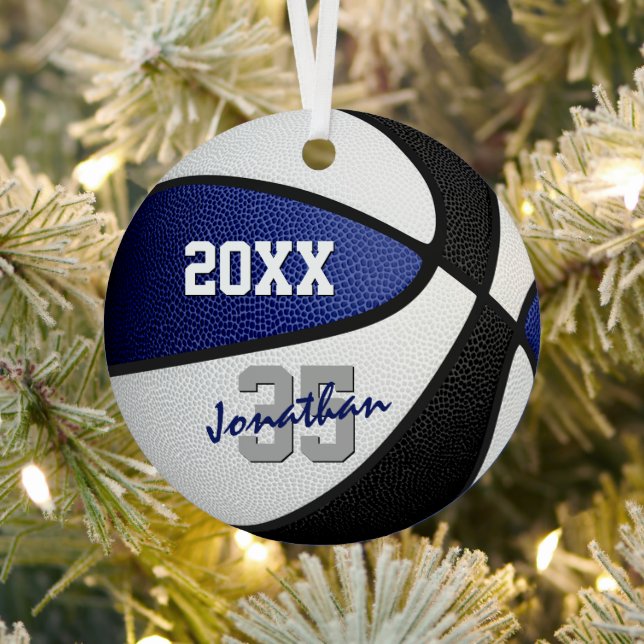 blue black basketball team colours kids teens name metal ornament (Insitu)