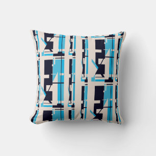 Blue Black Beige Southwest Look Mosaic Abstract Throw Pillow
