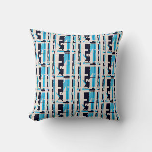 Blue Black Beige Southwest Look Mosaic Rows Throw Pillow