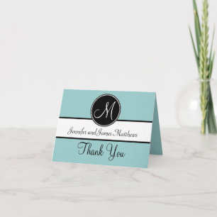 Blue Black Blanc Monogramme Mariage Merci Cartes