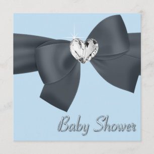 Blue Black Bow Elegant Baby Boy Shower Invitation