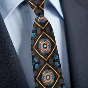 Blue Black Bronze Diamond Pattern Tie