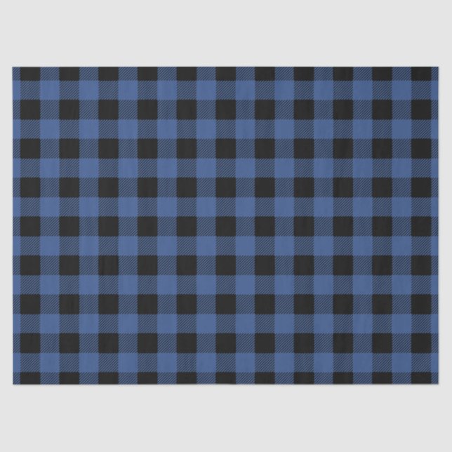 Blue Black Buffalo Plaid  Gingham Lumberjack Tissue Paper (Front)