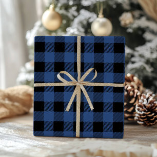 Blue Black Buffalo Plaid Gingham Lumberjack Wrapping Paper