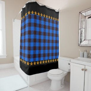 Blue & Black Buffalo Plaid with  Stars Accent