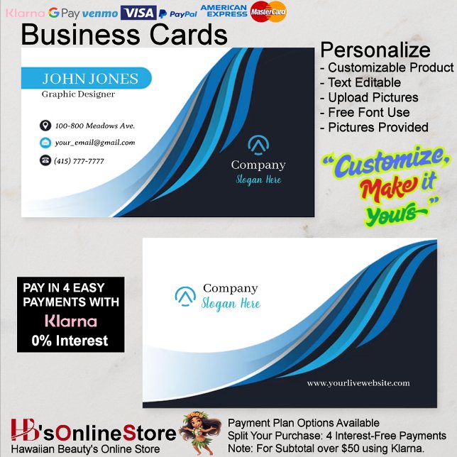Blue & Black Business Cards 5 Pack of 100 (Blue & Black Business Cards 5 Pack of 100.)