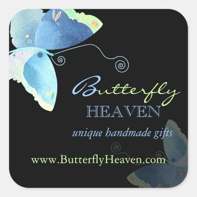 Blue + Black Butterfly Business Marketing Square Sticker (Front)