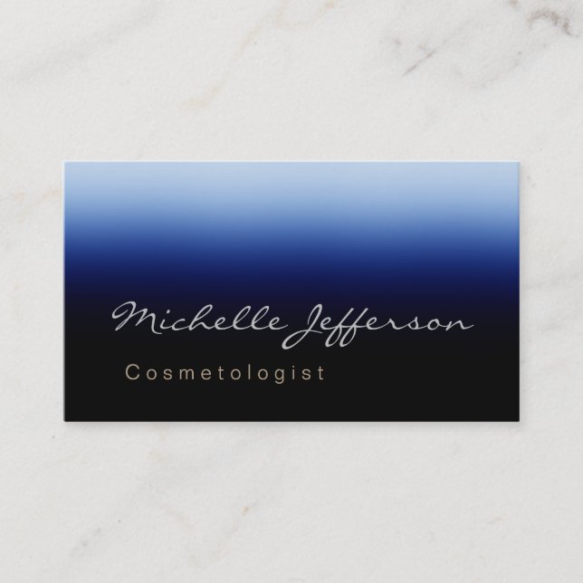 Blue Black Calligraphy Cosmetologist Business Card (Front)