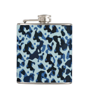 Blue Black Camo Abstract Pattern Hip Flask