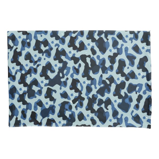 Blue Black Camo Abstract Pattern Pillowcase (Front)