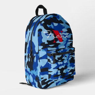 Blue & Black Camo Backpack – Custom Name/Logo
