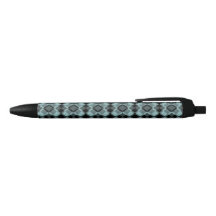 Blue Black Checker Argyle Pattern Ink Pen