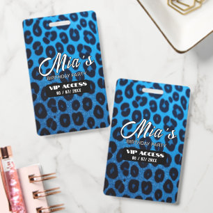 Blue Black Cheetah Print Birthday Party VIP Access Badge