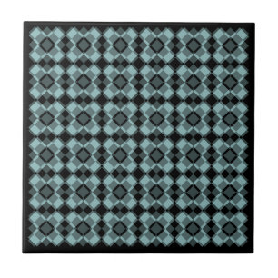 Blue Black Chequered Argyle Pattern Tile