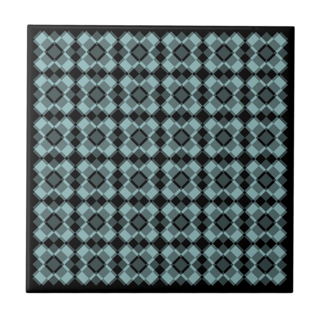 Blue Black Chequered Argyle Pattern Tile (Front)