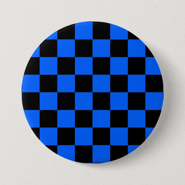 Blue Black Chequered Check Pattern 3 Inch Round Button (Front)