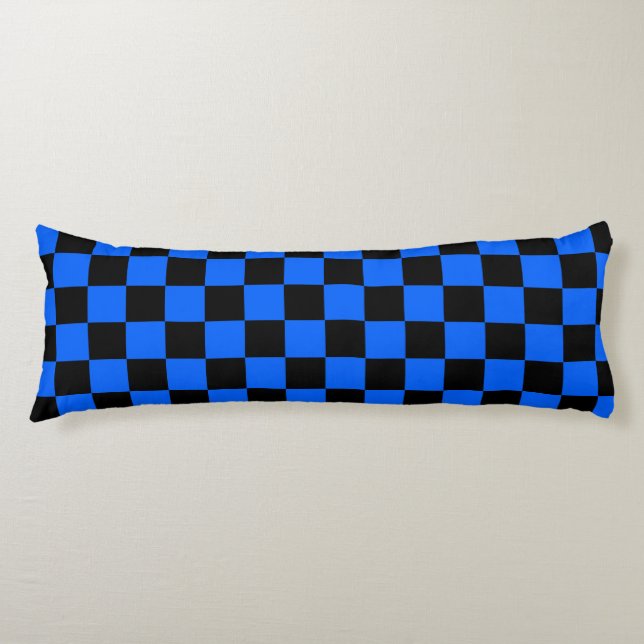 Blue Black Chequered Check Pattern Body Pillow (Front)