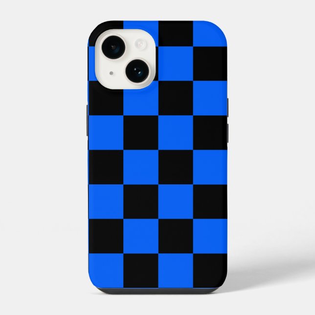 Blue Black Chequered Check Pattern iPhone Case (Back)