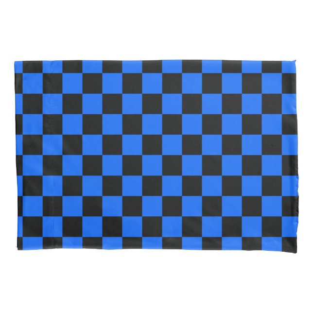 Blue Black Chequered Check Pattern Pillowcase (Front)