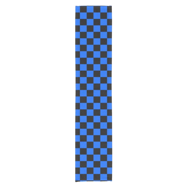 Blue Black Chequered Check Pattern Short Table Runner (Front)